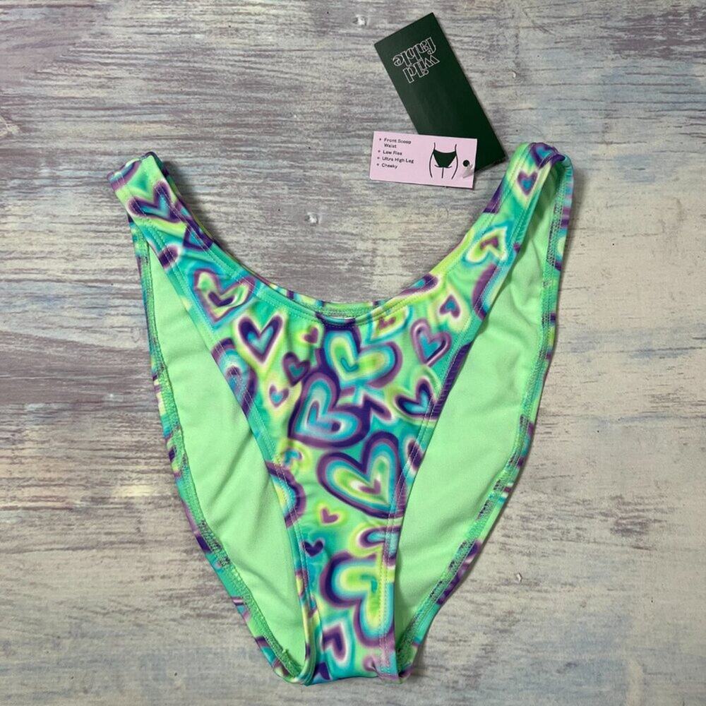 Wild Fable Bikini Bottom SIZE XS 0-2 Green Heart Ultra High Leg Cheeky